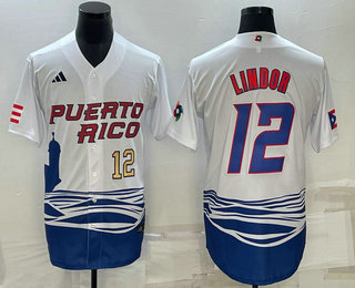 Mens Puerto Rico Baseball #23 Francisco Lindor Number White 2023 World Baseball Classic Stitched Jerseys->2023 world baseball classic->MLB Jersey